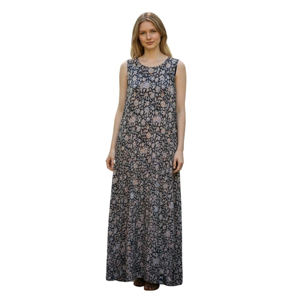 Vince Camuto Easy Breezy Floral Maxi Dress Rich Black Sleeveless 91325726 L